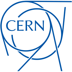 The CERN logo: The word ‘CERN’ in blue uppercase letters inside two overlapping blue circles with lines coming off the edge of both of the circles.