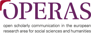 The OPERAS logo: The word ‘OPERAS’ written in purple uppercase letters on a transparent background. The top left part of the ‘O’ is missing and to its top left corner there is a red curved shape. Underneath, the OPERAS acronym is written out all in black lowercase letters.